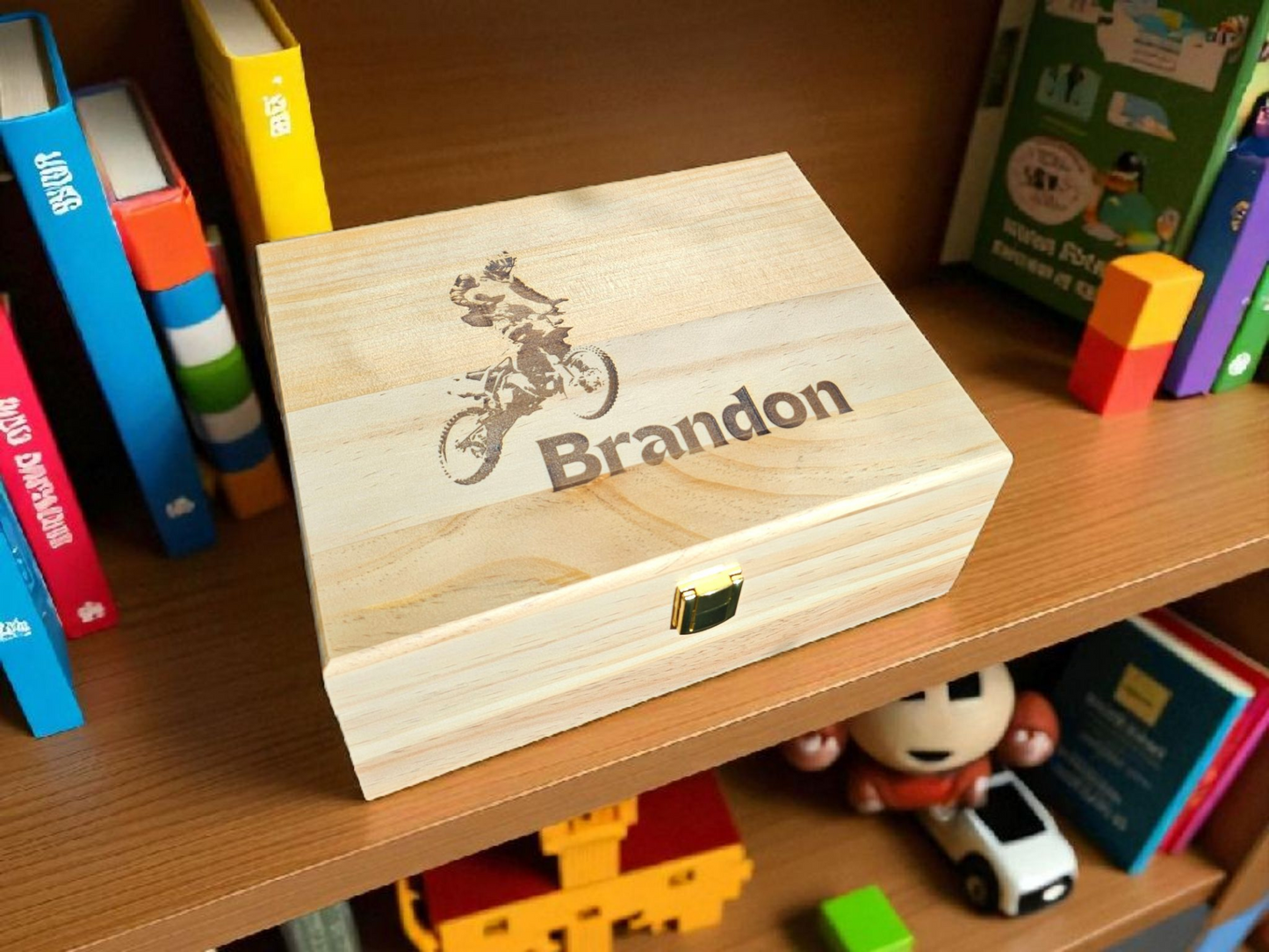 Personalized Keepsake Box for Boys – Wooden Memory Box | Pine or Bamboo (8x10x4)