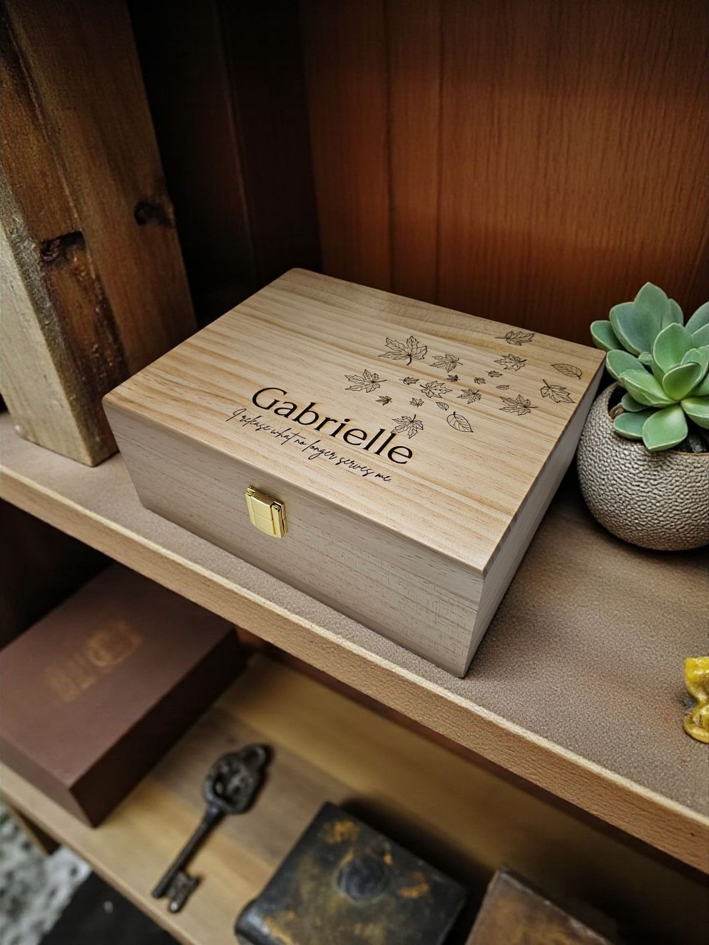 Personalized Affirmation Keepsake Box Custom Engraved Wooden Memory Box Spiritual Gift Jewelry Crystal Storage Pine or Bamboo