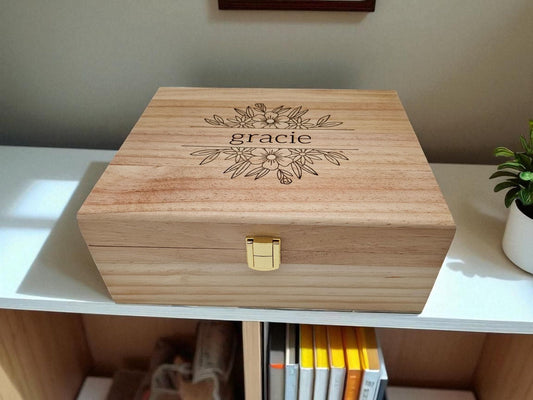 Personalized Wooden Keepsake Box: Engraved Baby Memory Box, 8x10 inches Pine or Bamboo