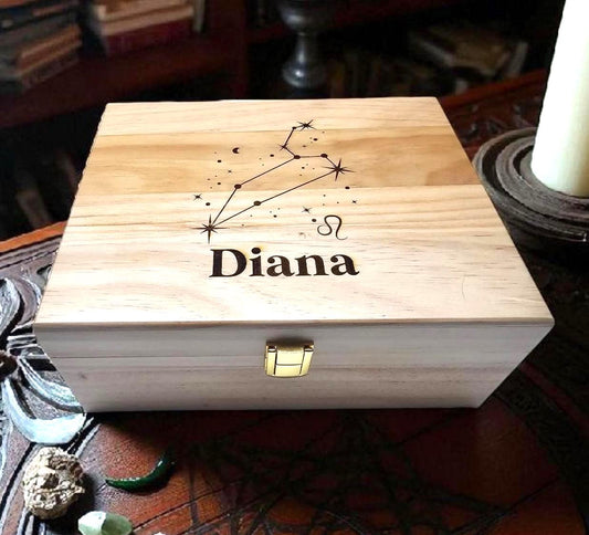 Zodiac Constellation Keepsake Box – Wooden Memory Box | Pine or Bamboo (8x10x4)