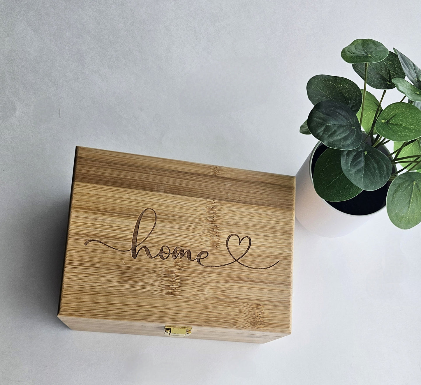 Engraved Bamboo Keepsake Box: Love, Home, Forever - Memory Box optional personalization