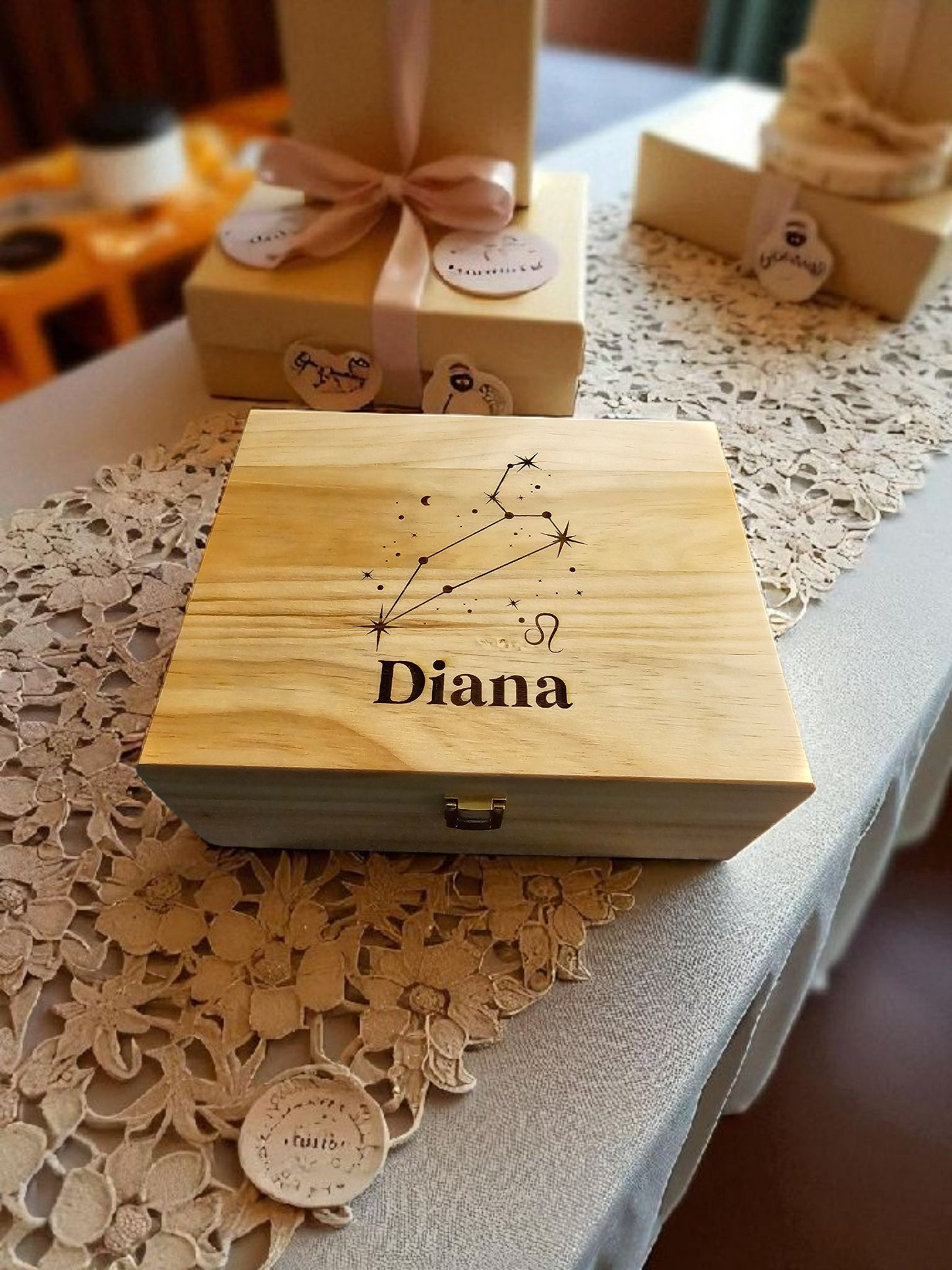 Zodiac Constellation Keepsake Box – Wooden Memory Box | Pine or Bamboo (8x10x4)