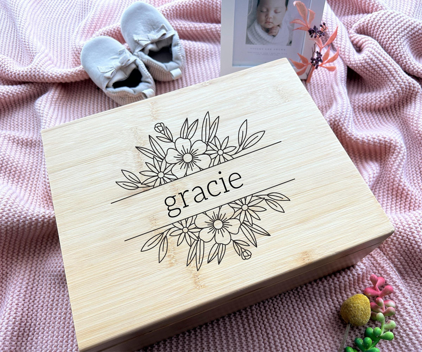 Personalized Pine Keepsake Box – Custom Engraved Memory Box, 8x10x4 Inches