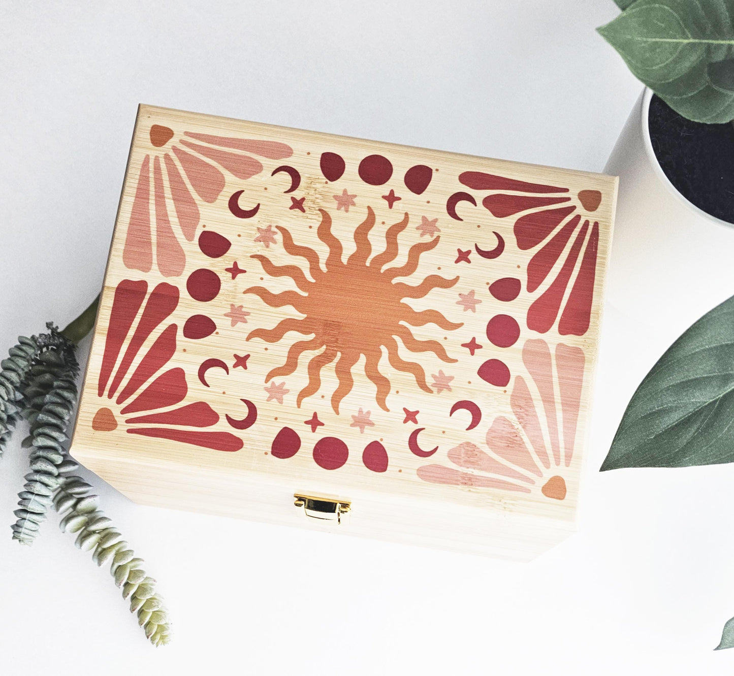 Personalized Sun & Moon Wooden Keepsake Box: Celestial Jewelry Storage