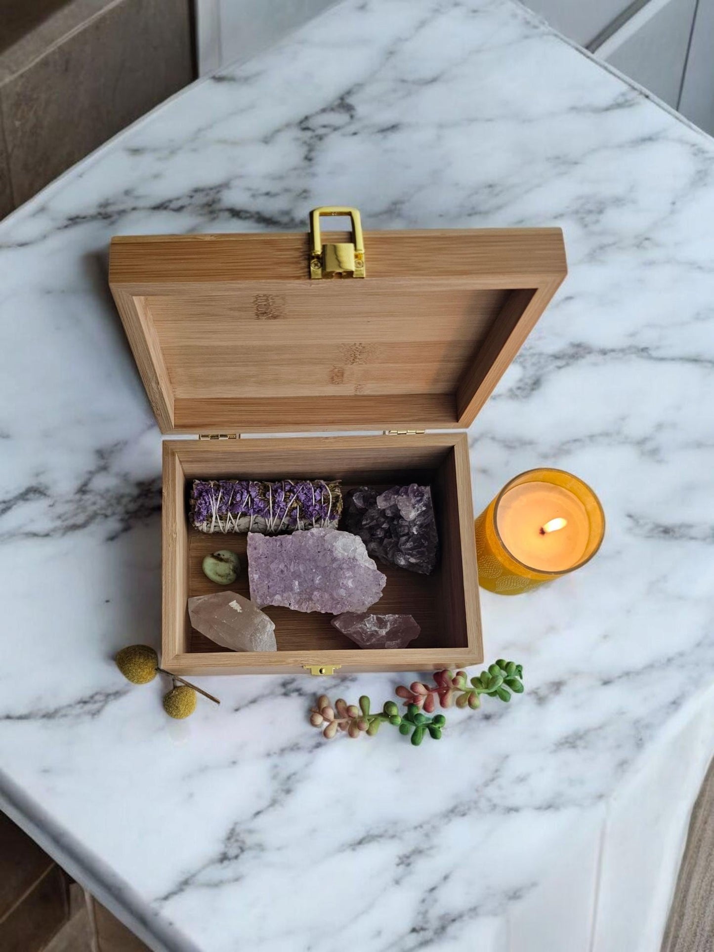 Newfashioned Relics™ Love Keepsake Box – Engraved Bamboo Storage with Gold Hinges