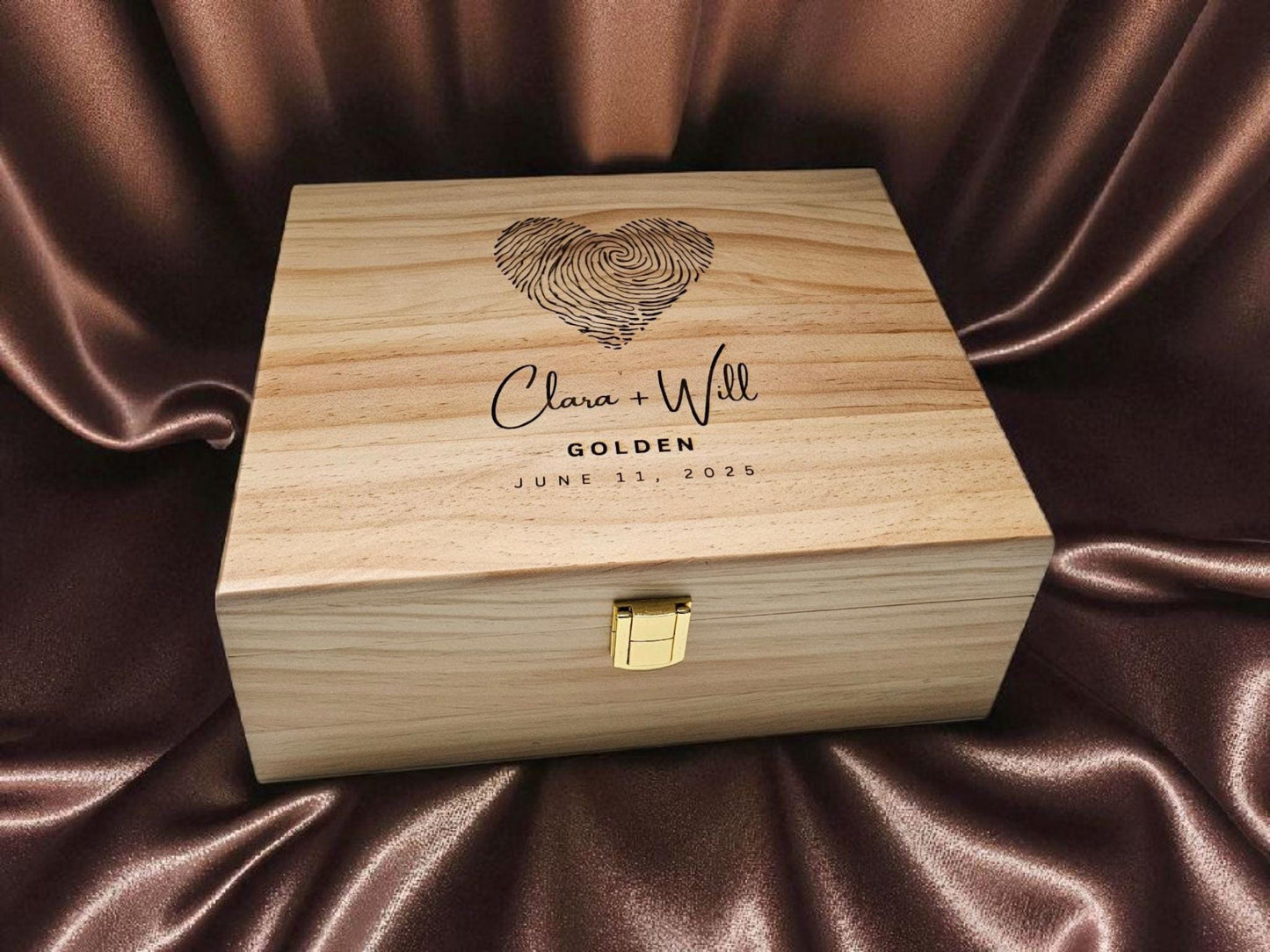 Personalized Wooden Wedding Box: Engraved Memory and Keepsake Box 8x10x4 inches Pine or Bamboo