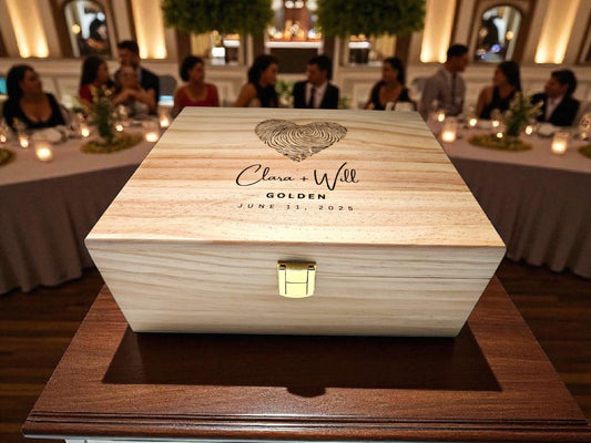 Personalized Pine Wedding Box: Engraved Memory and Keepsake Box 8x10x4 inches