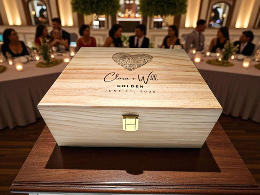 Personalized Wooden Wedding Box: Engraved Memory and Keepsake Box 8x10x4 inches Pine or Bamboo