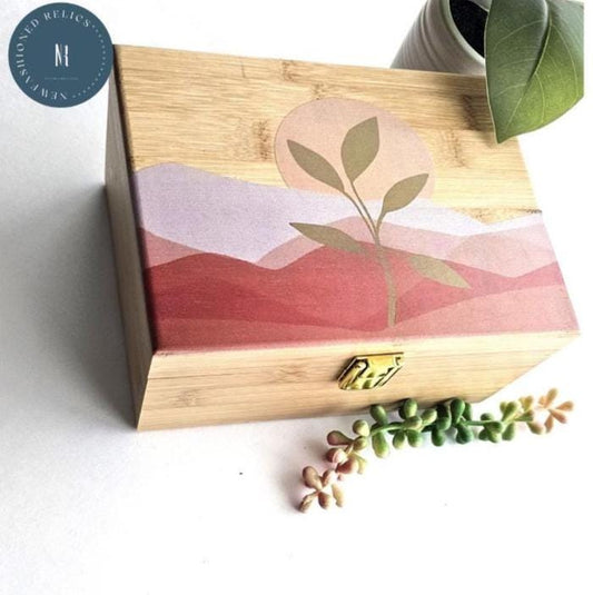 Newfashioned Relics™ Desert Sunset Keepsake Box – Custom Wooden Storage for Jewelry, Tarot & Memories