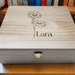 Personalized Birth Flower Keepsake Box – Wooden Memory Box | Pine or Bamboo (8x10x4)