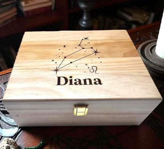 Personalized Zodiac Constellation Keepsake Box – Custom Engraved Memory Box with Name