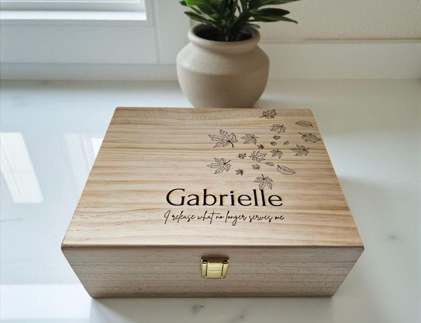 Personalized Affirmation Keepsake Box Custom Engraved Wooden Memory Box Spiritual Gift Jewelry Crystal Storage Pine or Bamboo