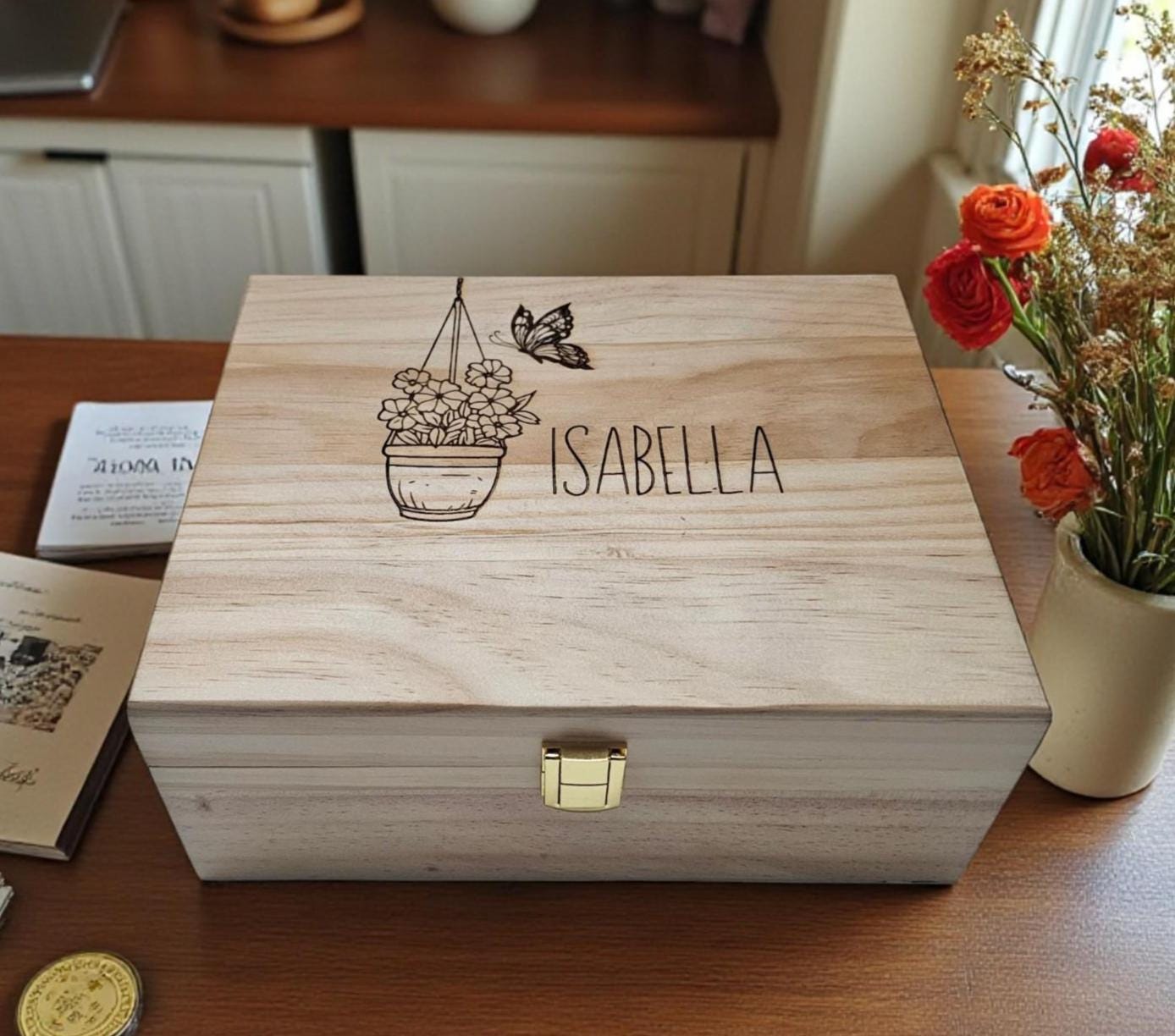 Personalized Butterfly Keepsake Box: Engraved Wooden Memory Chest